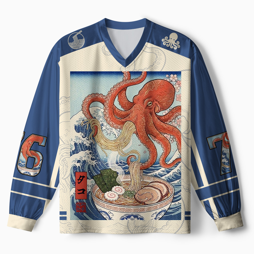 Tokyo-Tiger Octopus Ramen Kanagawa Waves Paneled Long Sleeve Jersey