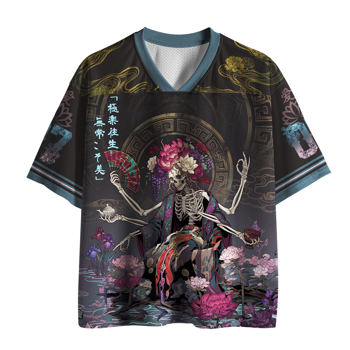 Tokyo-Tiger Impermanence Beauty Dark Ukiyoe Skeleton Mesh Jersey