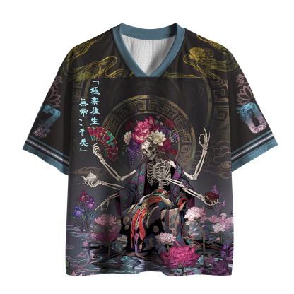 Tokyo-Tiger Impermanence Beauty Dark Ukiyoe Skeleton Mesh Jersey