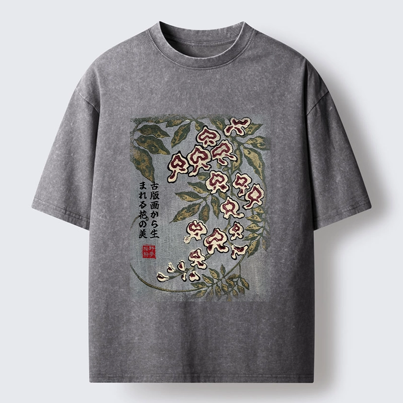 Tokyo‑Tiger Retro Vine Blossom Washed T‑Shirt