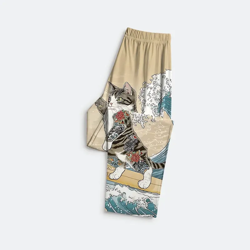 Tokyo-Tiger Cat Surfing Family Pajama Sets