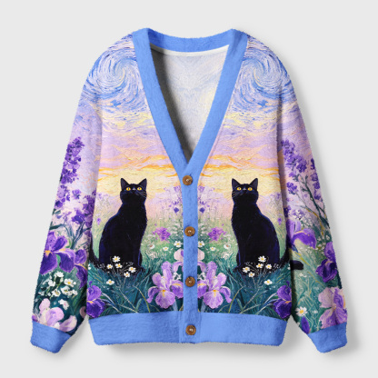 Tokyo-Tiger Van Gogh Starry Night Cat Ugly Cardigan Sweater