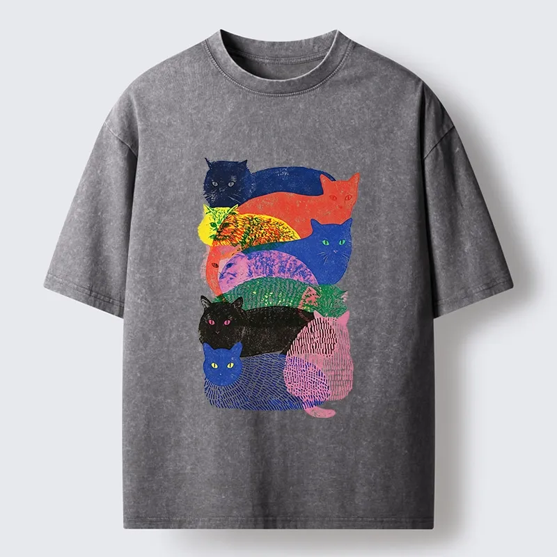 Tokyo‑Tiger Retro Cat Art Washed T‑Shirt