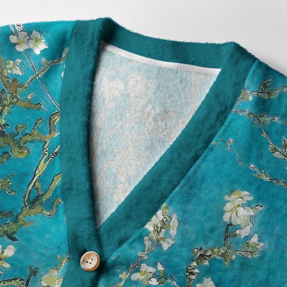 Tokyo-Tiger Blossoming Almond Tree Ugly Cardigan Sweater