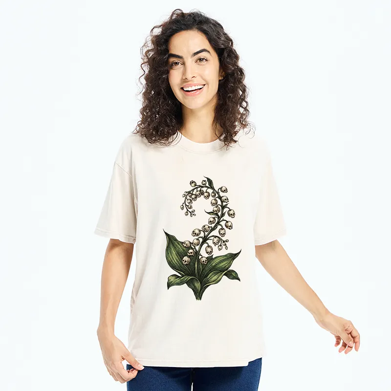 Tokyo-Tiger Skull Lily Art Washed T-Shirt