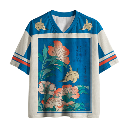 Tokyo-Tiger Canary And Peonies Mesh Jersey