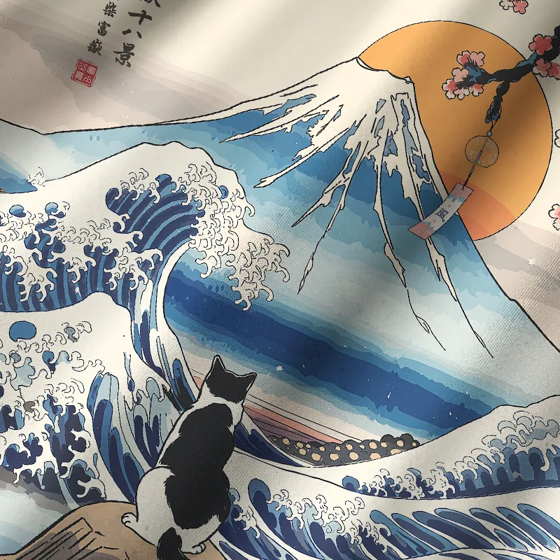 Tokyo-Tiger Cat Looking At The Great Wave Cuban Collar Shirt