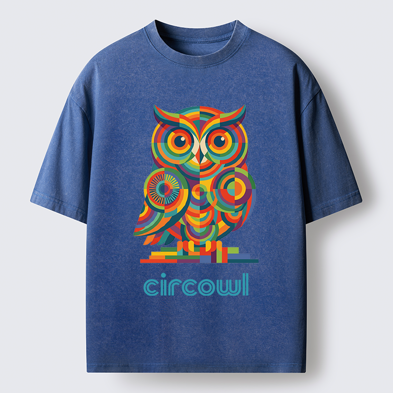 Tokyo-Tiger Colorful Circle Owl Washed T-Shirt