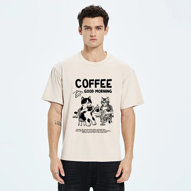 Tokyo‑Tiger Funny Coffee Cats Washed T‑Shirt
