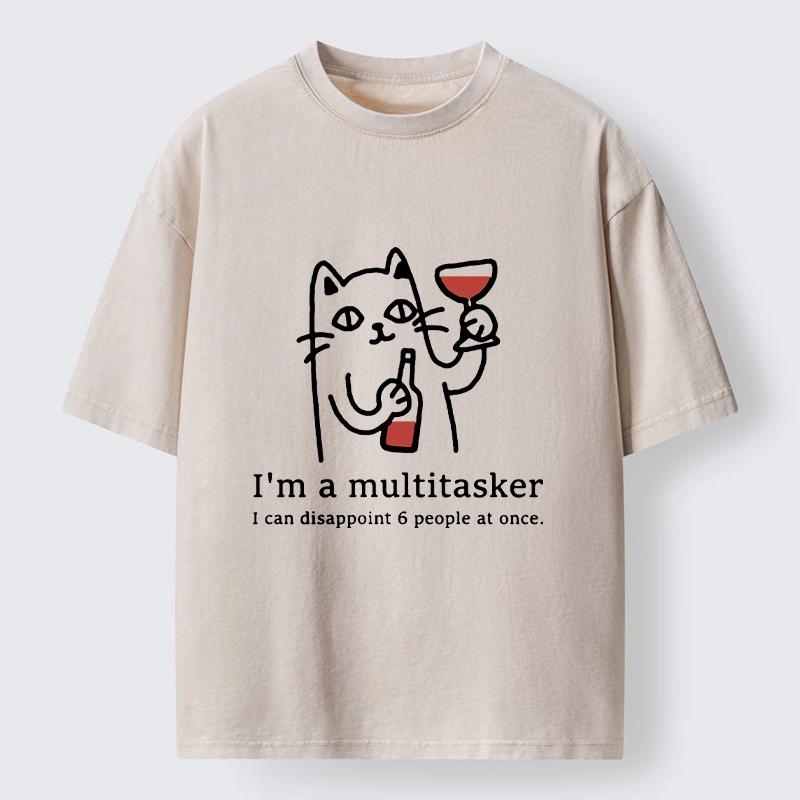 Tokyo-Tiger Funny Wine Lover Cat Washed T-Shirt