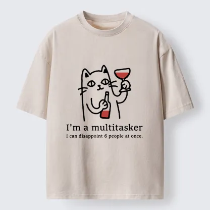 Tokyo-Tiger Funny Wine Lover Cat Washed T-Shirt