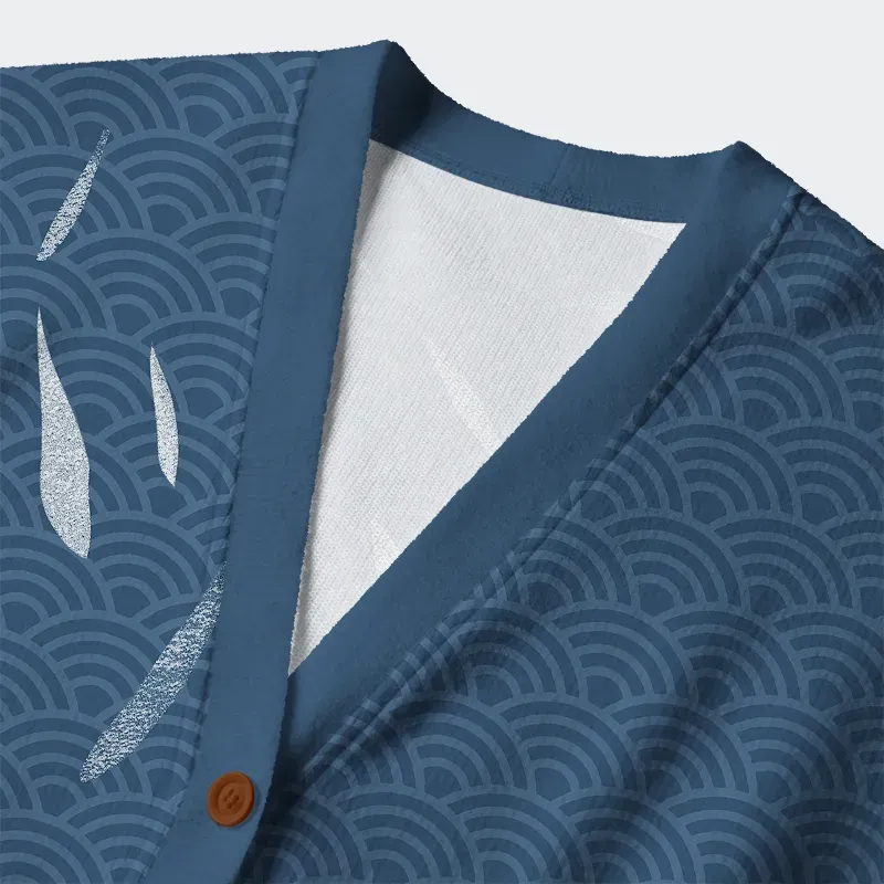 Tokyo-Tiger Falling Leaves And Ripples Ugly Cardigan Sweater