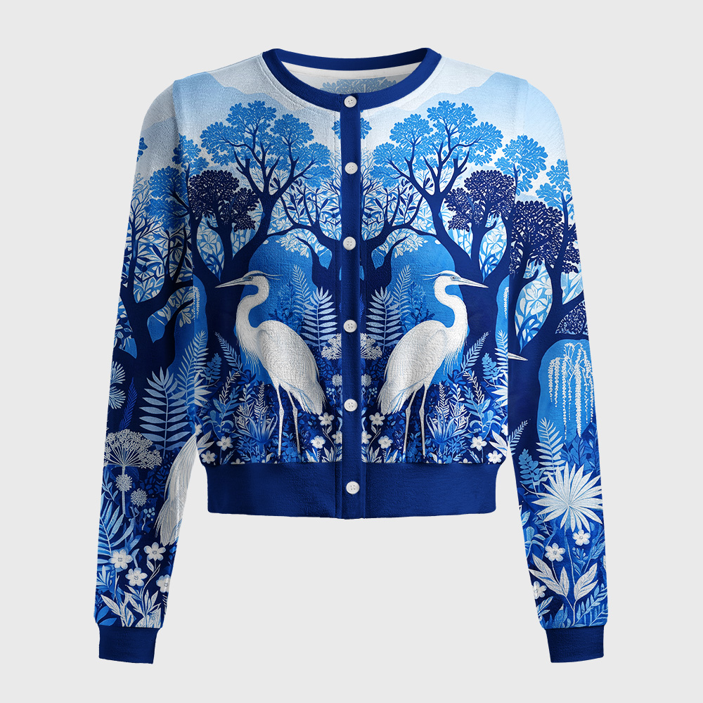 Tokyo-Tiger Blue Forest White Heron Women's Lightweight Cardigan
