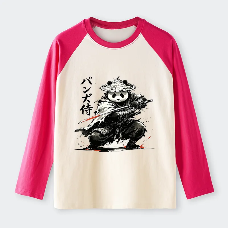 Tokyo-Tiger Panda Samurai Warrior Raglan Long Sleeve T-shirt