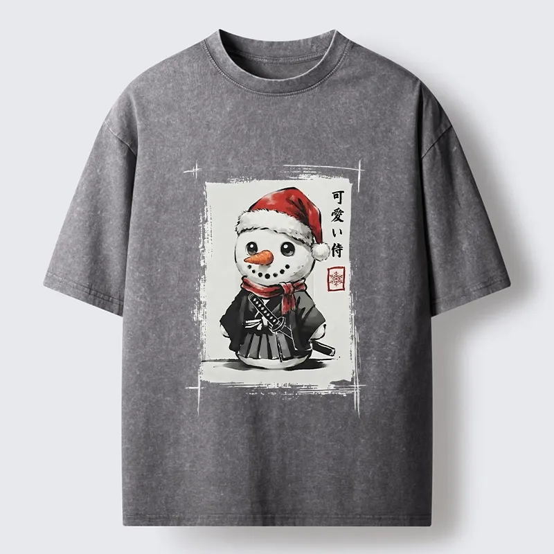Tokyo‑Tiger Samurai Snowman Washed T‑Shirt