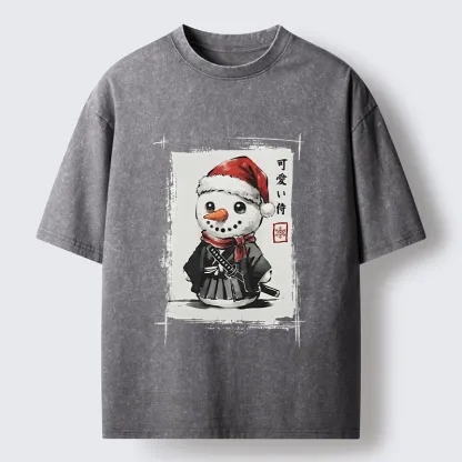Tokyo‑Tiger Samurai Snowman Washed T‑Shirt