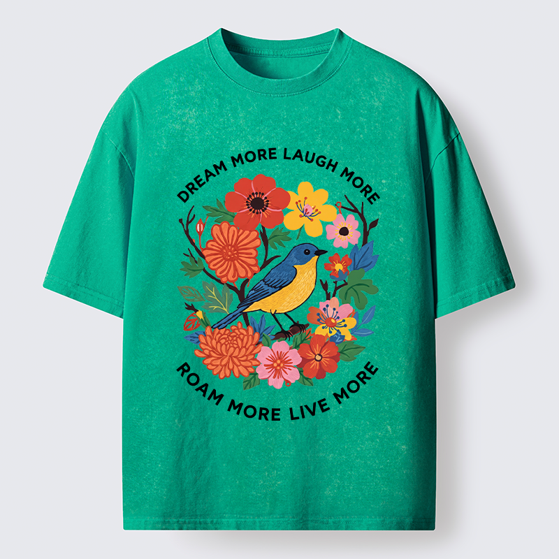 Tokyo-Tiger Vintage Bird Floral Quote Washed T-Shirt