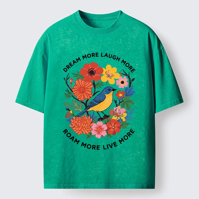 Tokyo-Tiger Vintage Bird Floral Quote Washed T-Shirt