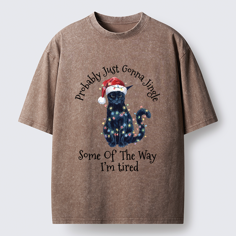 Tokyo-Tiger Tired Christmas Cat Meme Washed T-Shirt