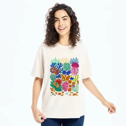 Tokyo-Tiger Bright Sea Garden Full Of Sea Friends Washed T-Shirt