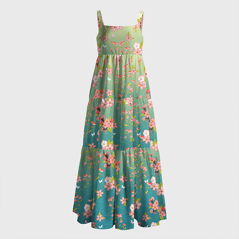 Tokyo-Tiger Sakura Blossom Waves Maxi Dress