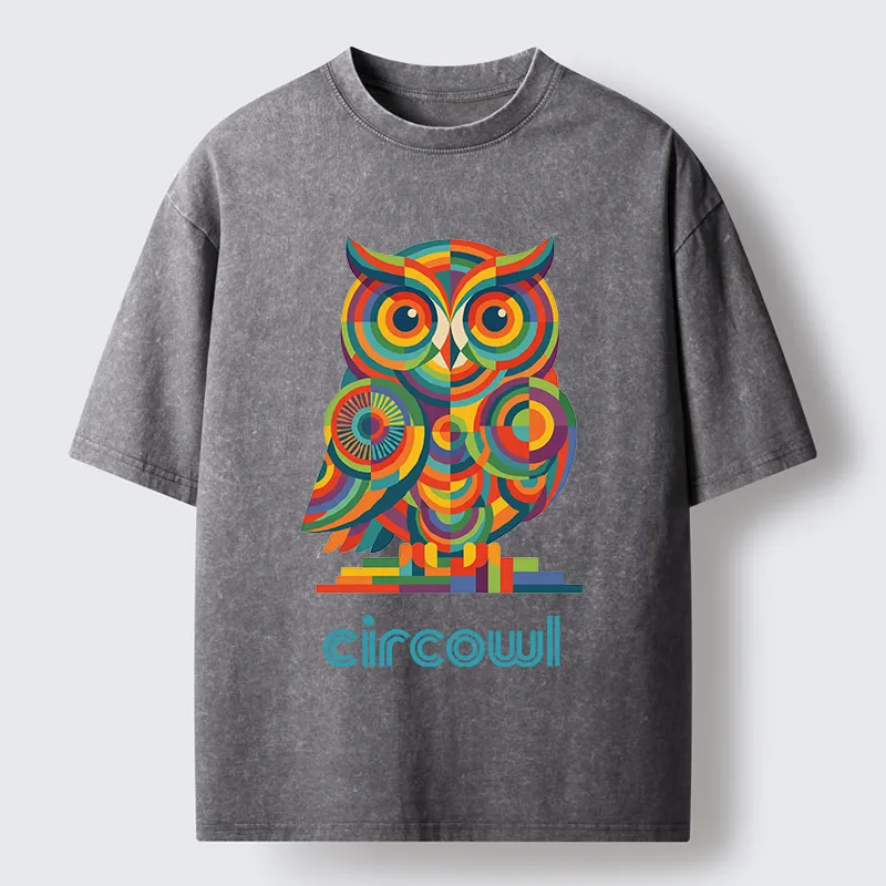 Tokyo-Tiger Colorful Circle Owl Washed T-Shirt