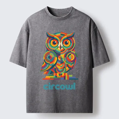 Tokyo-Tiger Colorful Circle Owl Washed T-Shirt