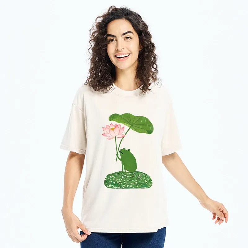 Tokyo-Tiger Frog With Lotus Umbrella Meme Washed T-Shirt