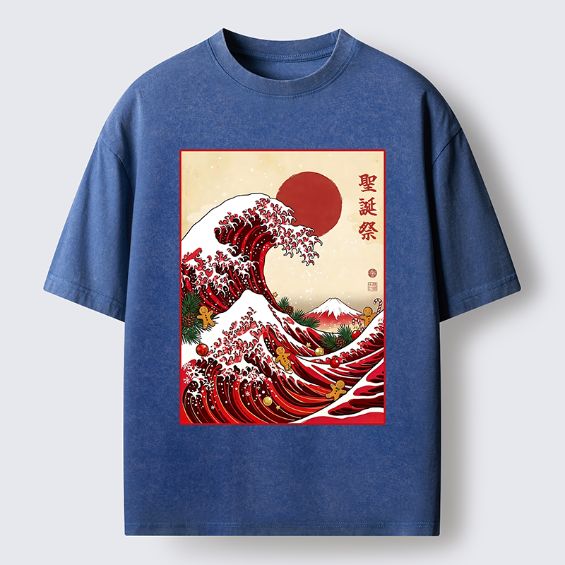 Tokyo-Tiger Gingerbread Surf Christmas Wave Washed T-Shirt