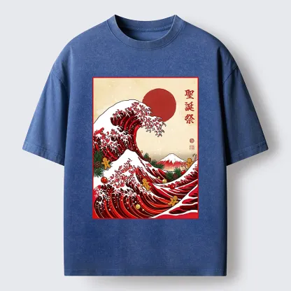 Tokyo-Tiger Gingerbread Surf Christmas Wave Washed T-Shirt