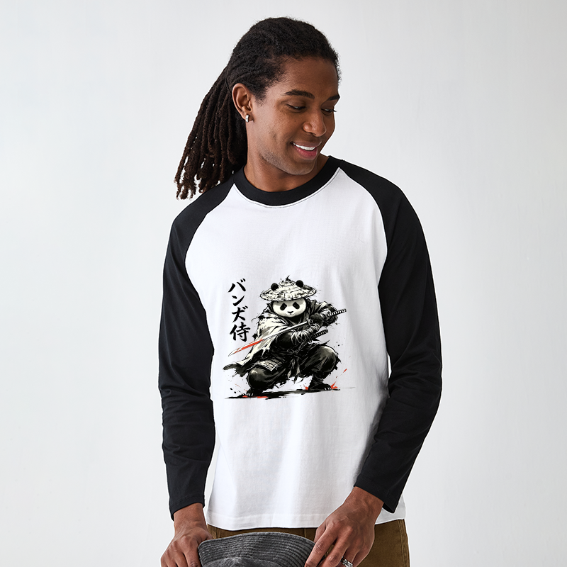 Tokyo-Tiger Panda Samurai Warrior Raglan Long Sleeve T-shirt