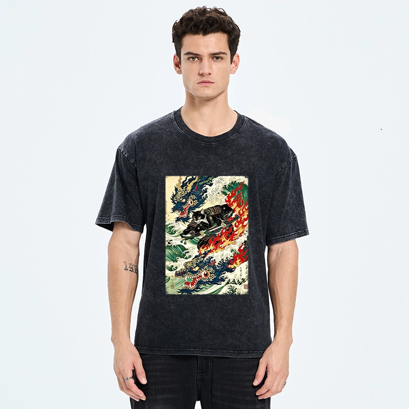 Tokyo‑Tiger Samurai Cat Beast Washed T‑Shirt