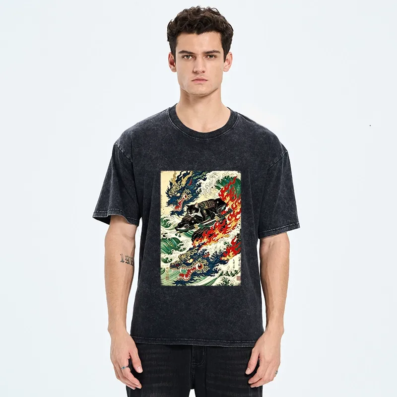 Tokyo‑Tiger Samurai Cat Beast Washed T‑Shirt