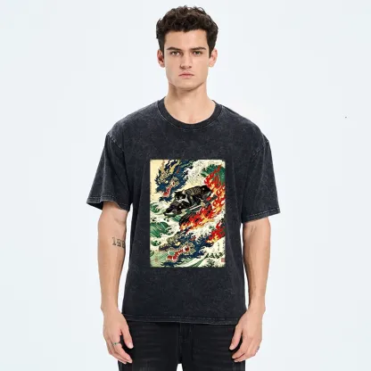 Tokyo‑Tiger Samurai Cat Beast Washed T‑Shirt