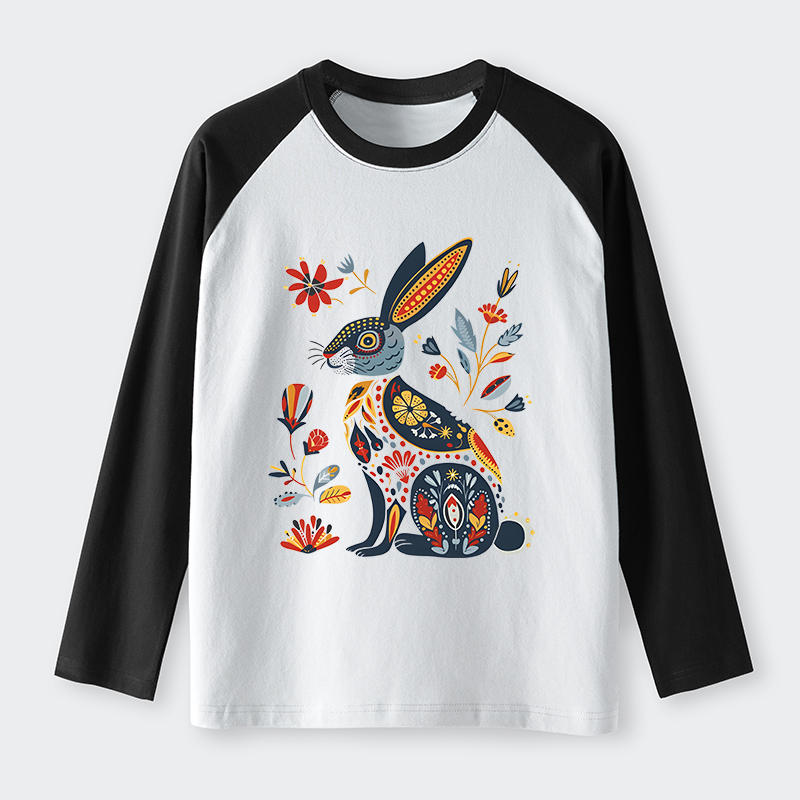Tokyo-Tiger Folk Hare Bloom Raglan Long Sleeve T-shirt