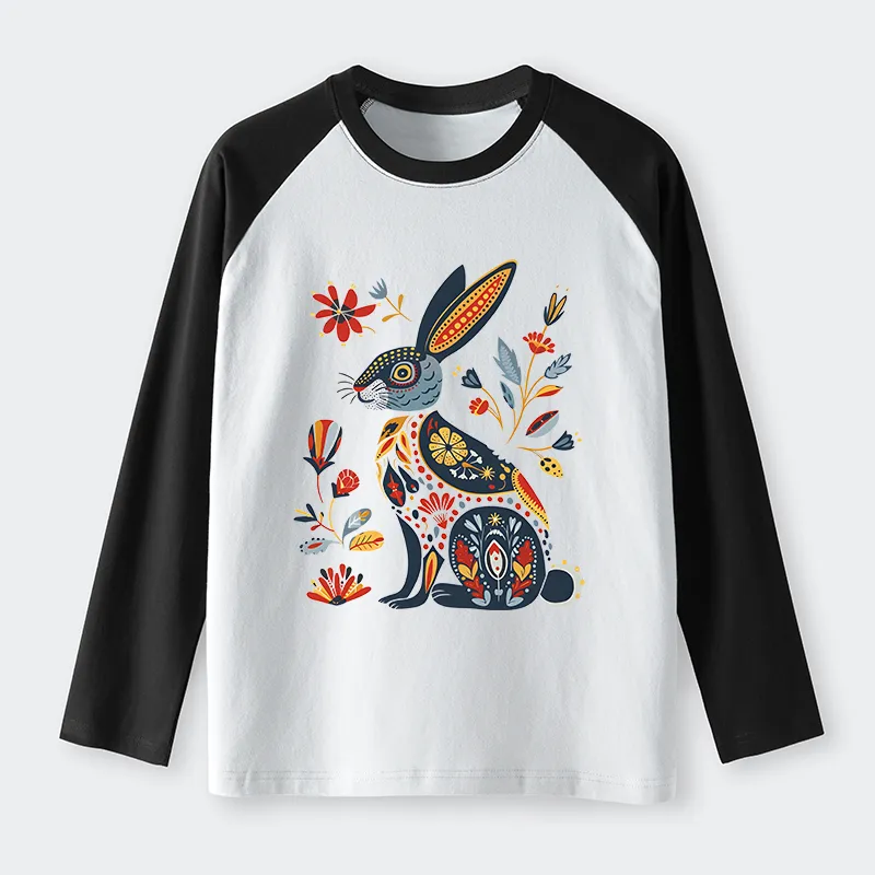Tokyo-Tiger Folk Hare Bloom Raglan Long Sleeve T-shirt