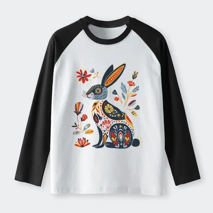 Tokyo-Tiger Folk Hare Bloom Raglan Long Sleeve T-shirt