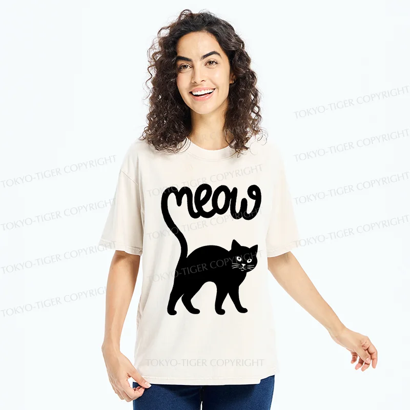 Tokyo-Tiger Funny Cat Tail Washed T-Shirt