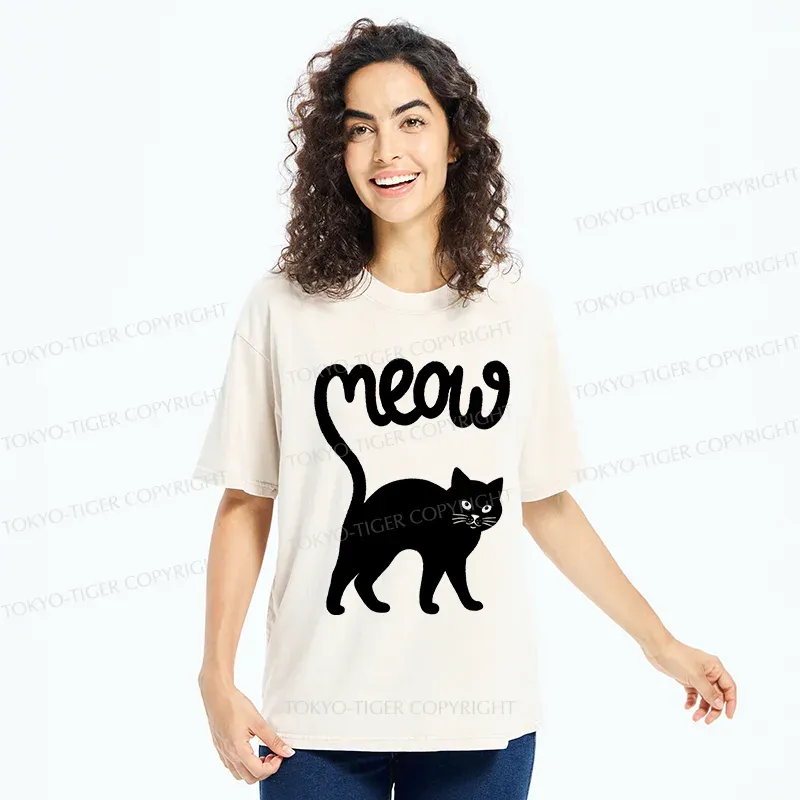 Tokyo-Tiger Funny Cat Tail Washed T-Shirt