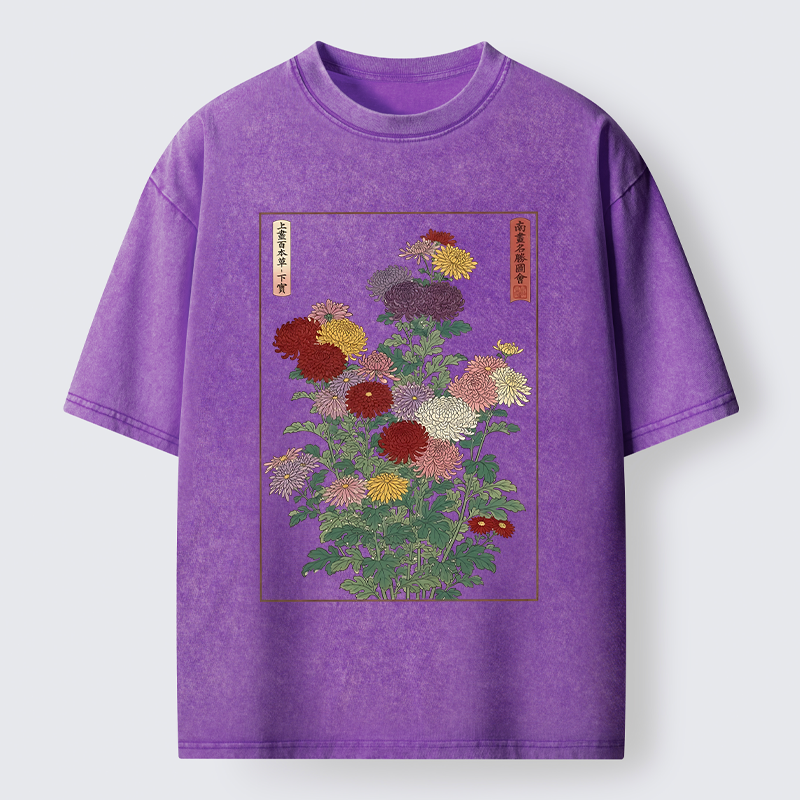 Tokyo-Tiger Traditional Bloom Print Washed T-Shirt