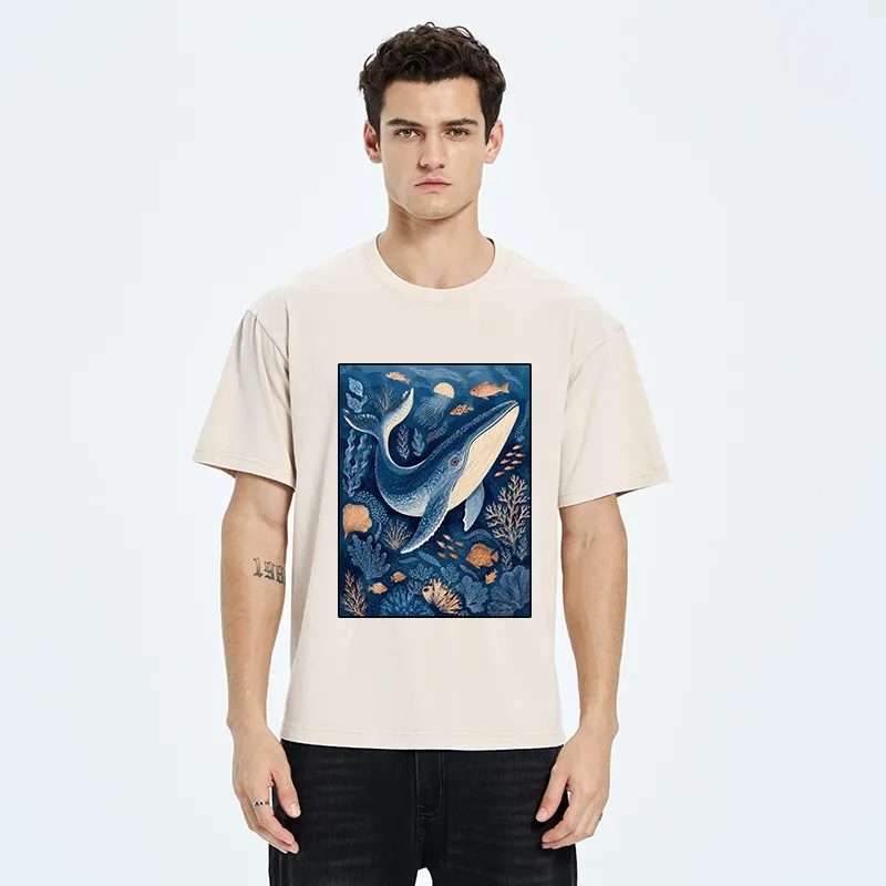 Tokyo-Tiger Blue Whale Under The Sea Washed T-Shirt