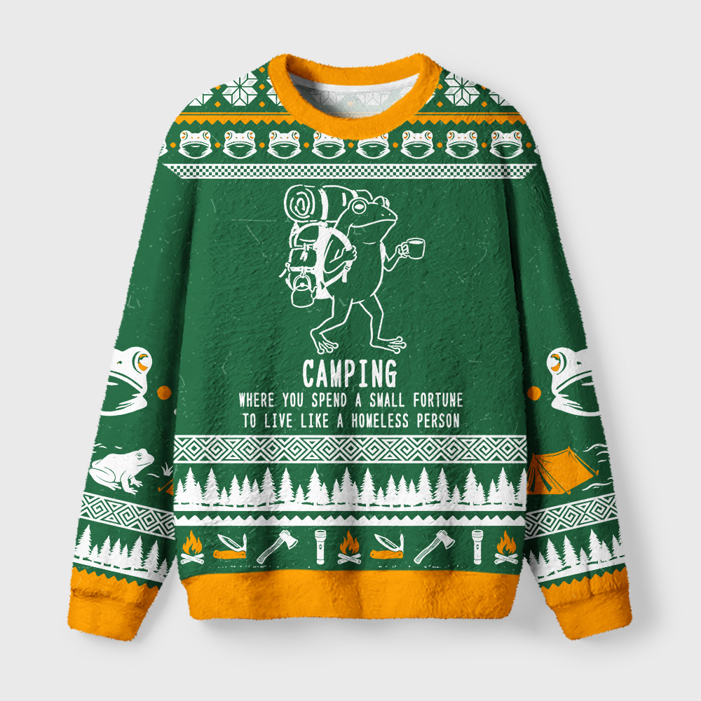 Tokyo-Tiger Funny Camping Frog Fuzzy Christmas Ugly Sweatshirt