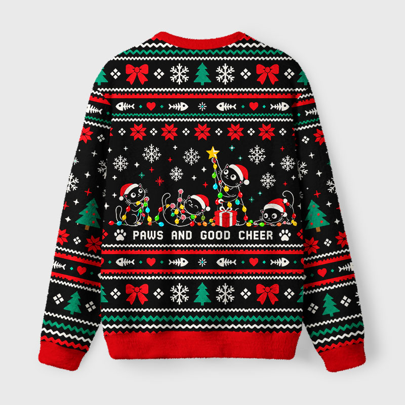 Tokyo-Tiger Cute Santa Cat Crew Fuzzy Christmas Ugly Sweatshirt