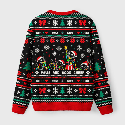 Tokyo-Tiger Cute Santa Cat Crew Fuzzy Christmas Ugly Sweatshirt