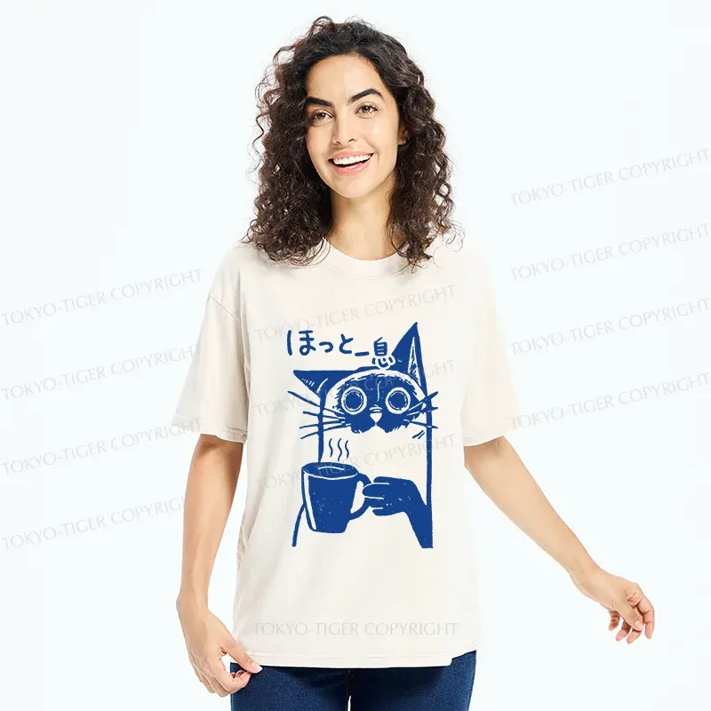 Tokyo-Tiger Resting Cat Washed T-Shirt