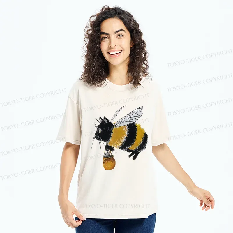 Tokyo-Tiger Catbee Funny Washed T-Shirt