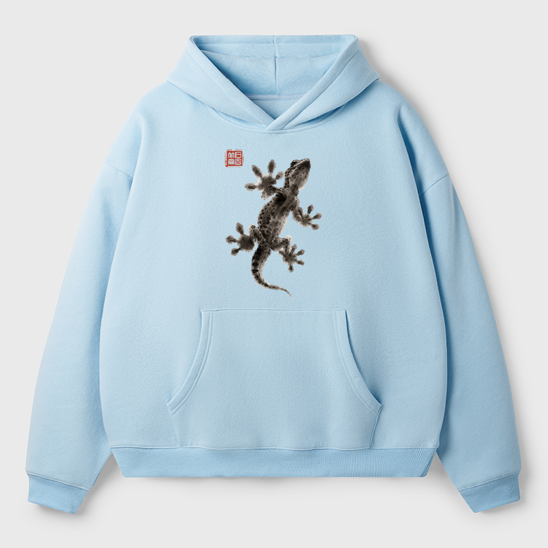 Tokyo-Tiger Minimal Asian Ink Brush Gecko Vibe Adult Fleece Hoodie