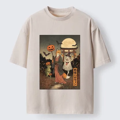 Tokyo‑Tiger Yokai Halloween Crew Washed T‑Shirt