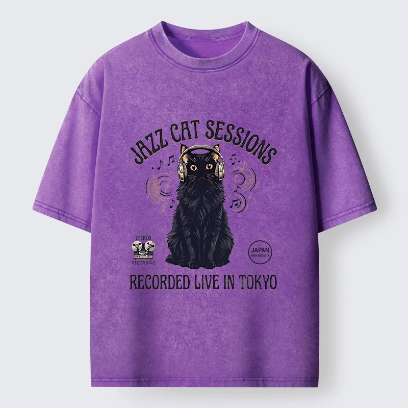Tokyo-Tiger Jazz Cat Vibes Washed T-Shirt