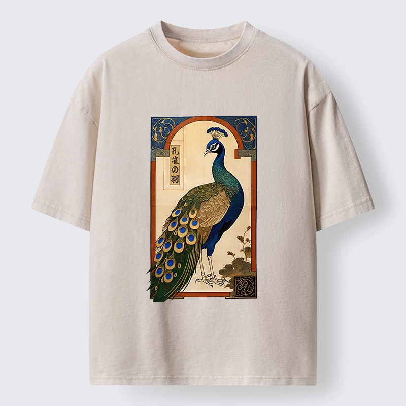 Tokyo‑Tiger Noble Peacock Art Washed T‑Shirt